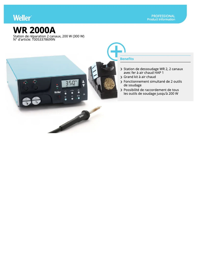 Page 1 de la notice Fiche technique Weller WR 2000A