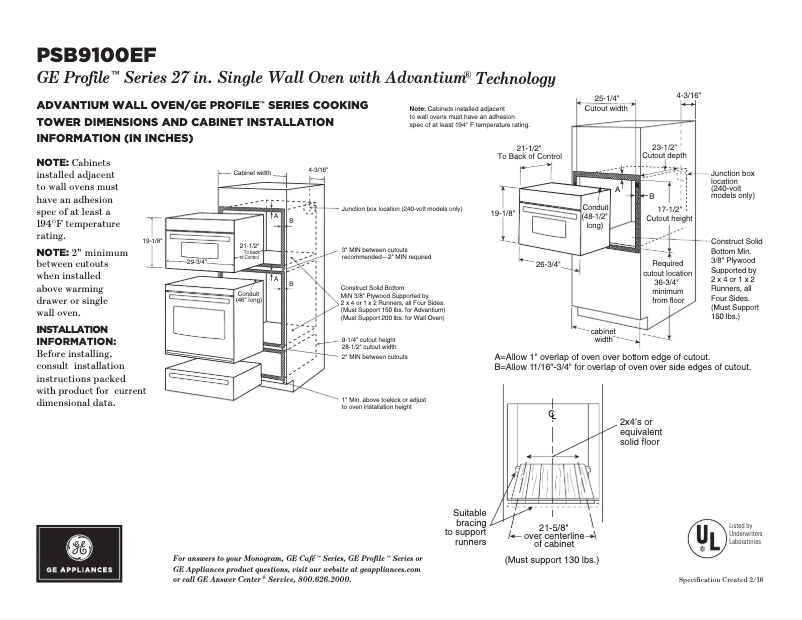Page n°1 - Fiche technique GE PSB9100EFES