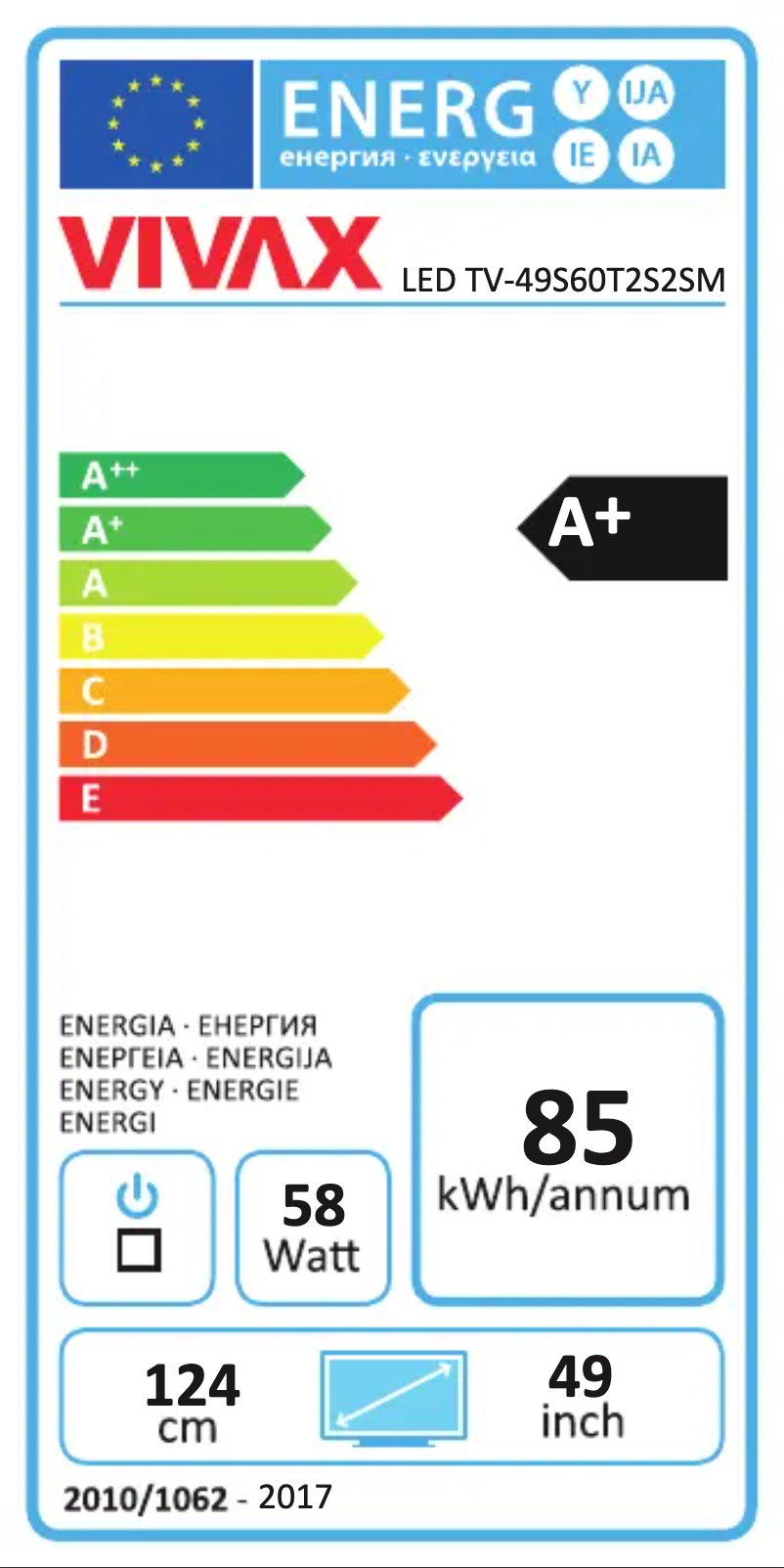 Page n°1 - Label énergétique Vivax TV-49S60T2S2SM