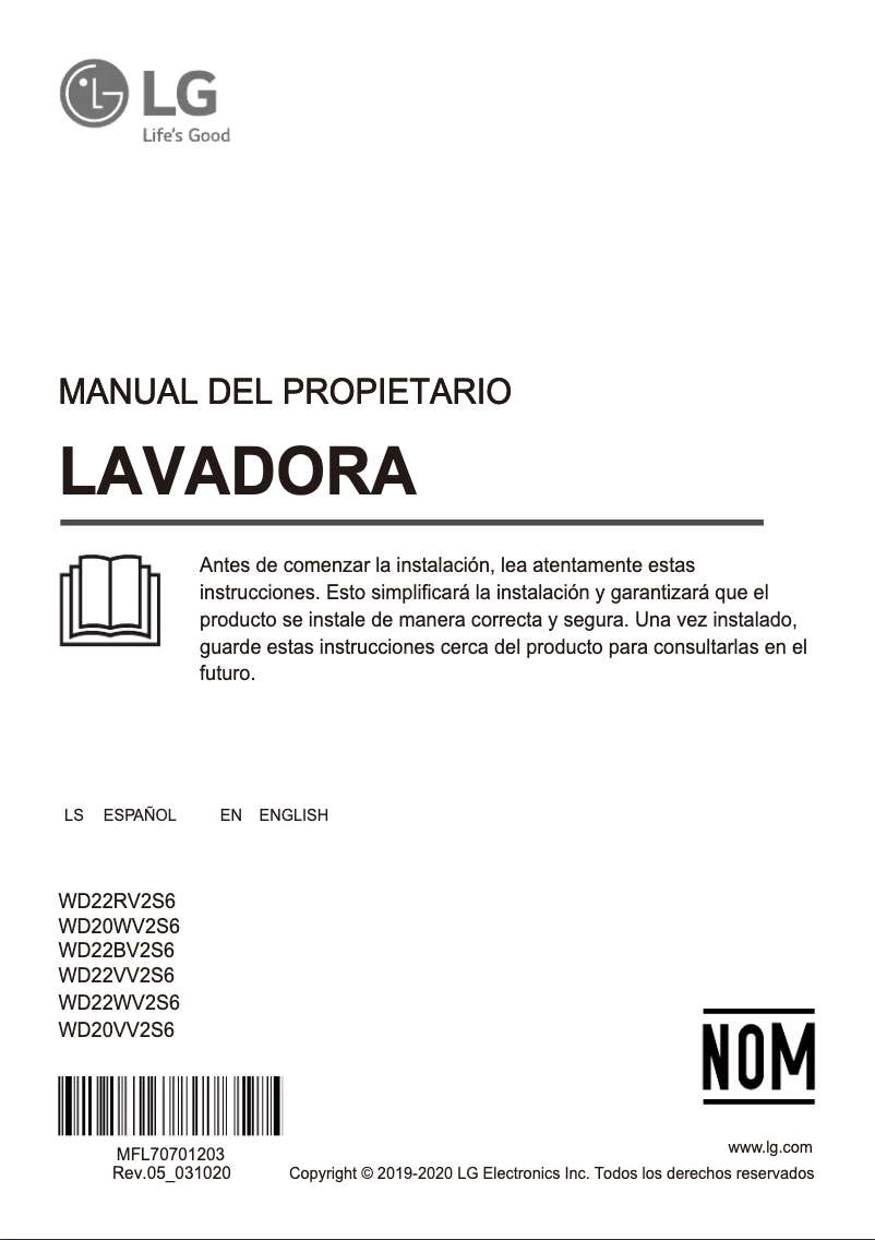 Page 1 de la notice Manuel utilisateur LG WD20VV2S6