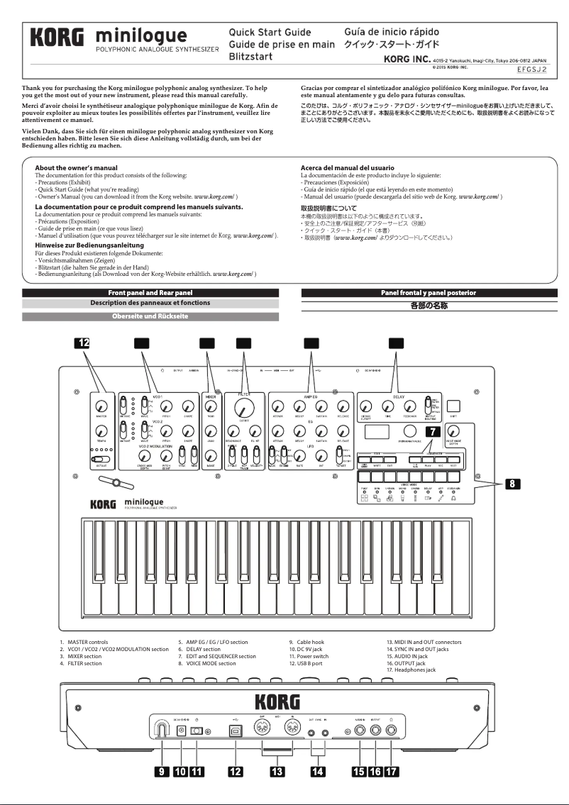 Image de la première page du manuel de l'appareil Minilogue bass