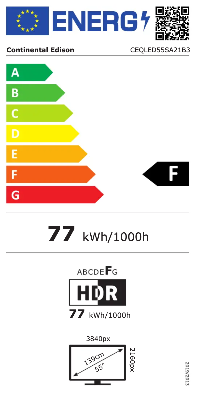 Page n°1 - Label énergétique Continental Edison CEQLED55SA21B3