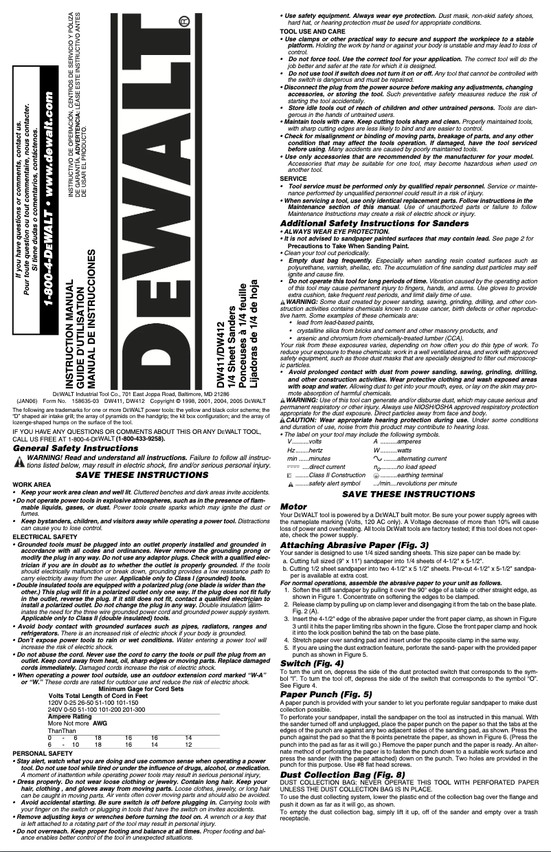 Page 1 de la notice Manuel utilisateur DeWalt DW411K