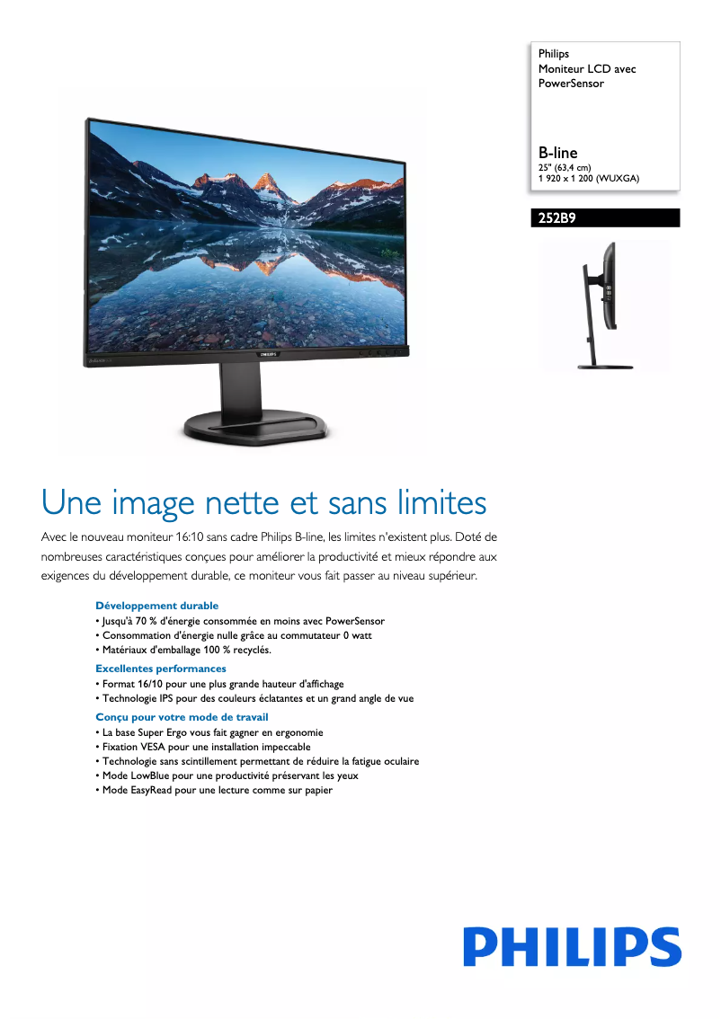 Page 1 de la notice Fiche technique Philips B line 252B9