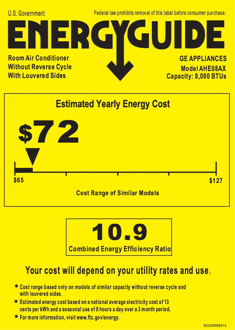 Página 1 del manual Etiqueta energética GE AHE08AX