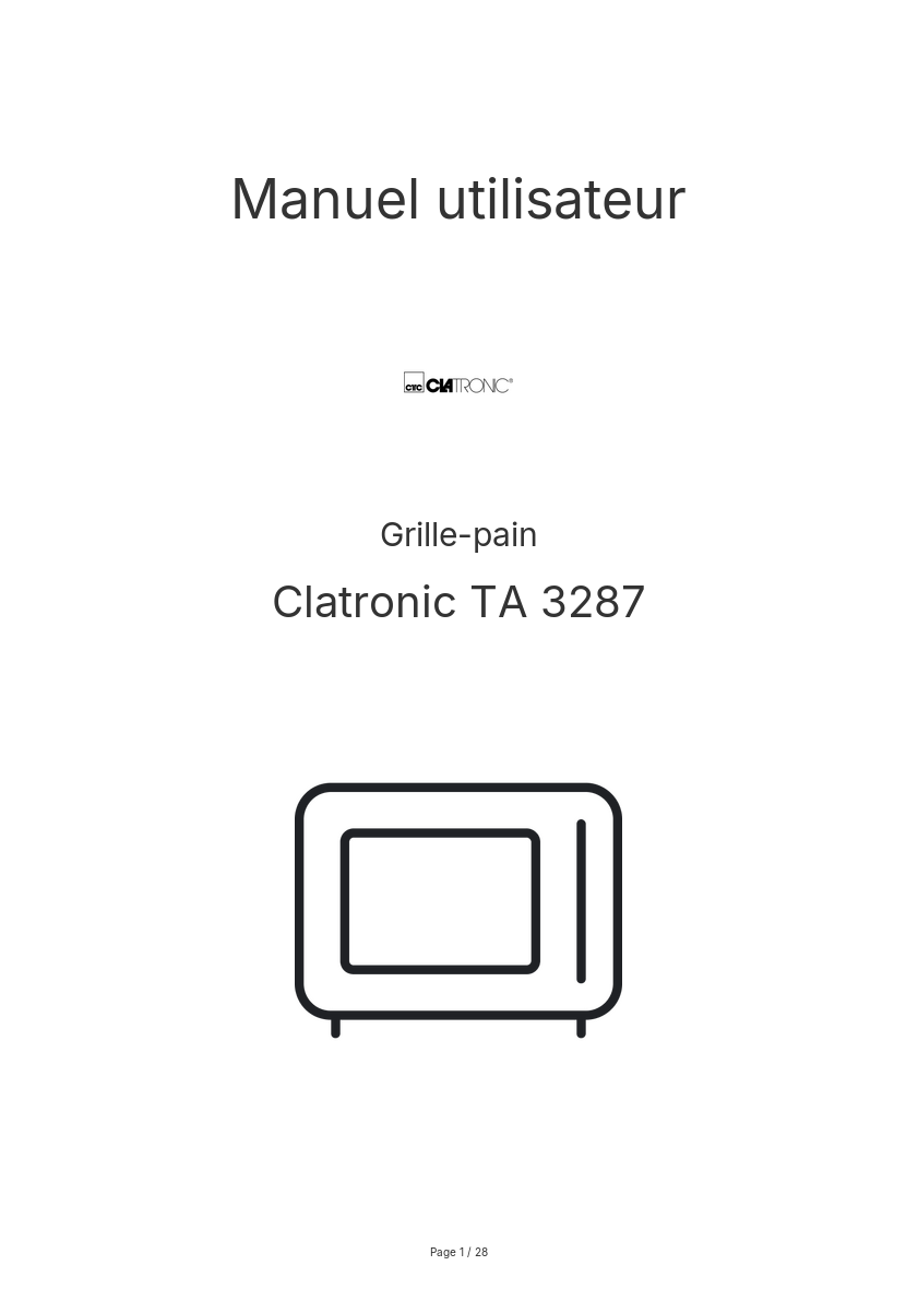 Page n°1 - Manuel utilisateur Clatronic TA 3287