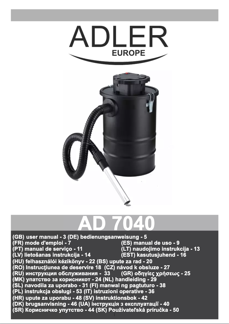 Page 1 de la notice Manuel utilisateur Adler AD 7040
