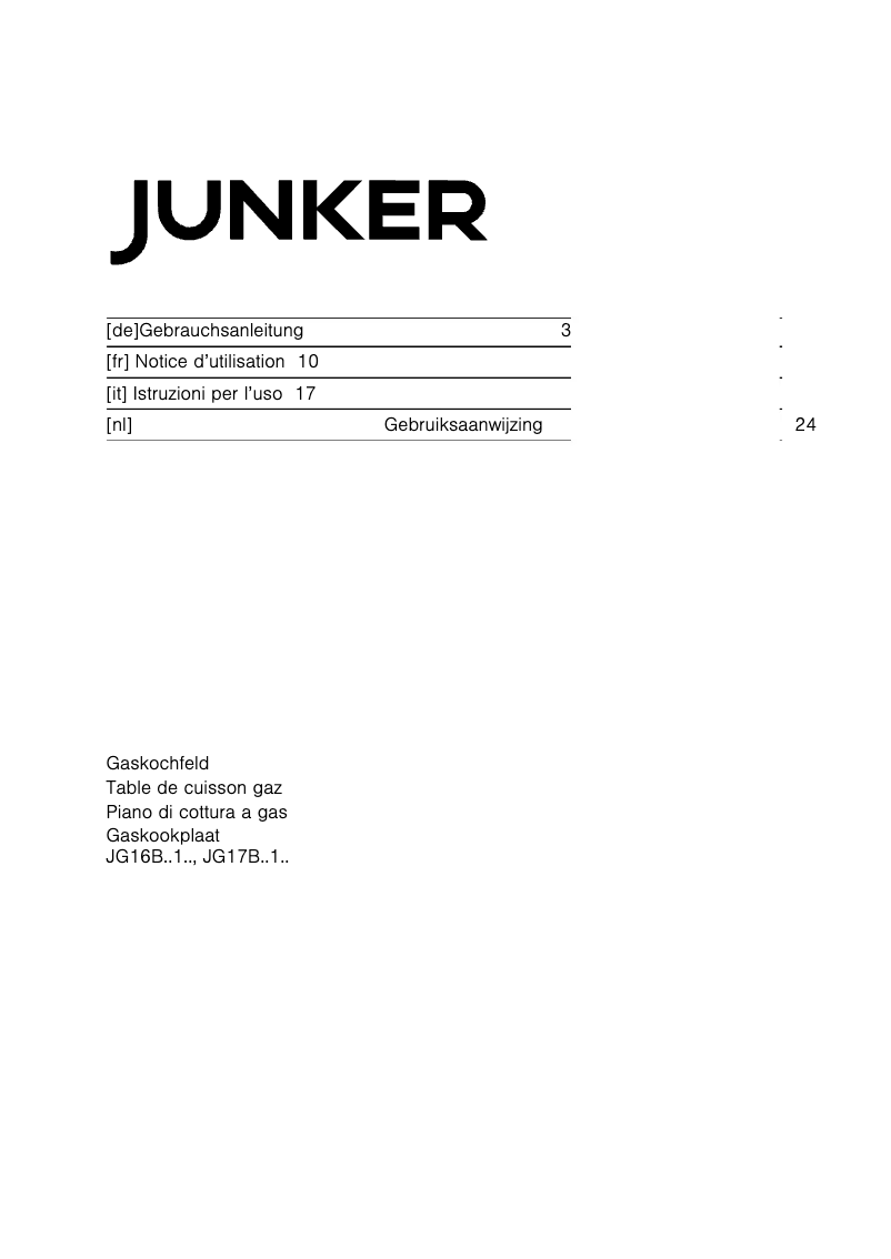 Page n°1 - Manuel utilisateur Junker JG16BB51NL