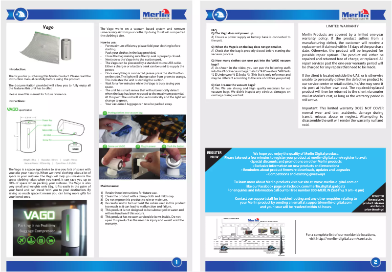Page 1 de la notice Manuel utilisateur Merlin Vago