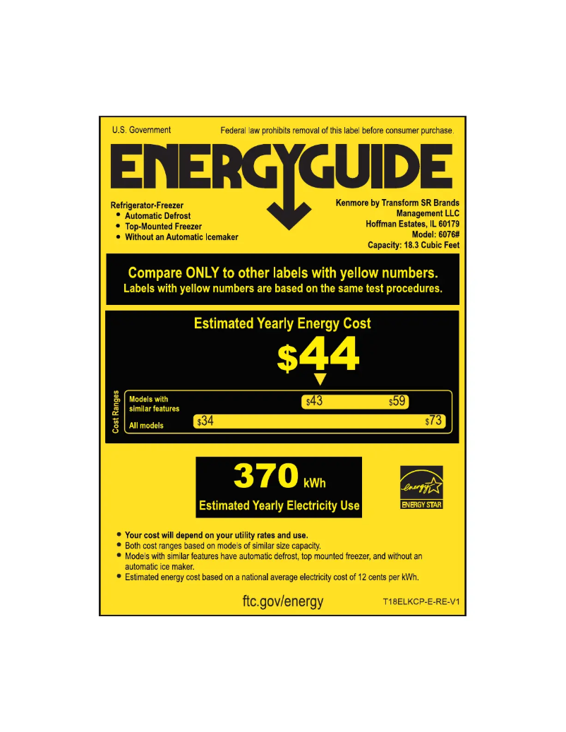 Page n°1 - Label énergétique Kenmore 60762