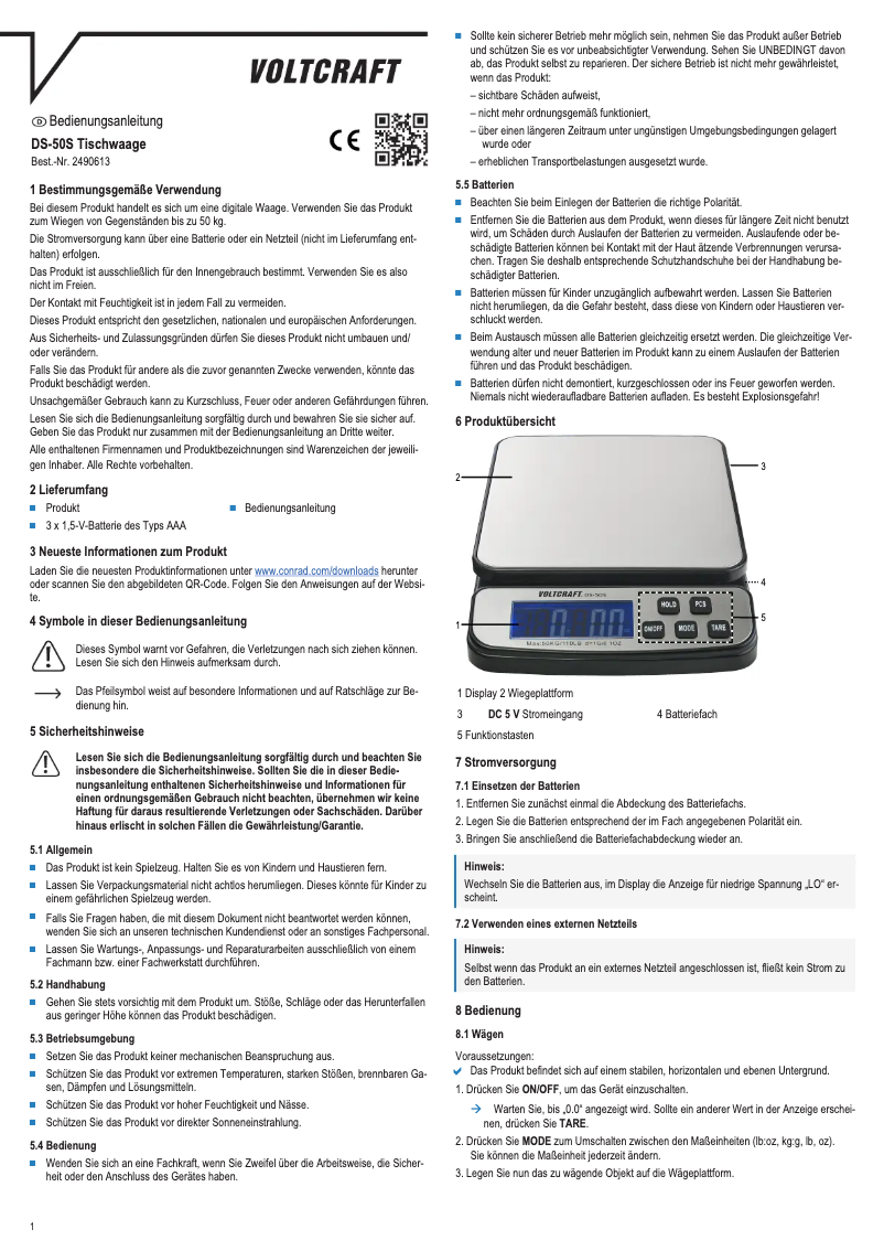 Page n°1 - Manuel utilisateur Voltcraft DS-50S