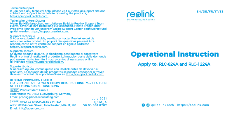 Página 1 del manual Manual de usuario Reolink RLC-824A