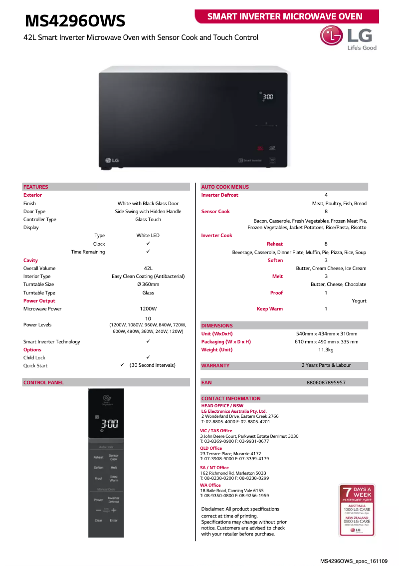 Page 1 de la notice Fiche technique LG MS4296OWS