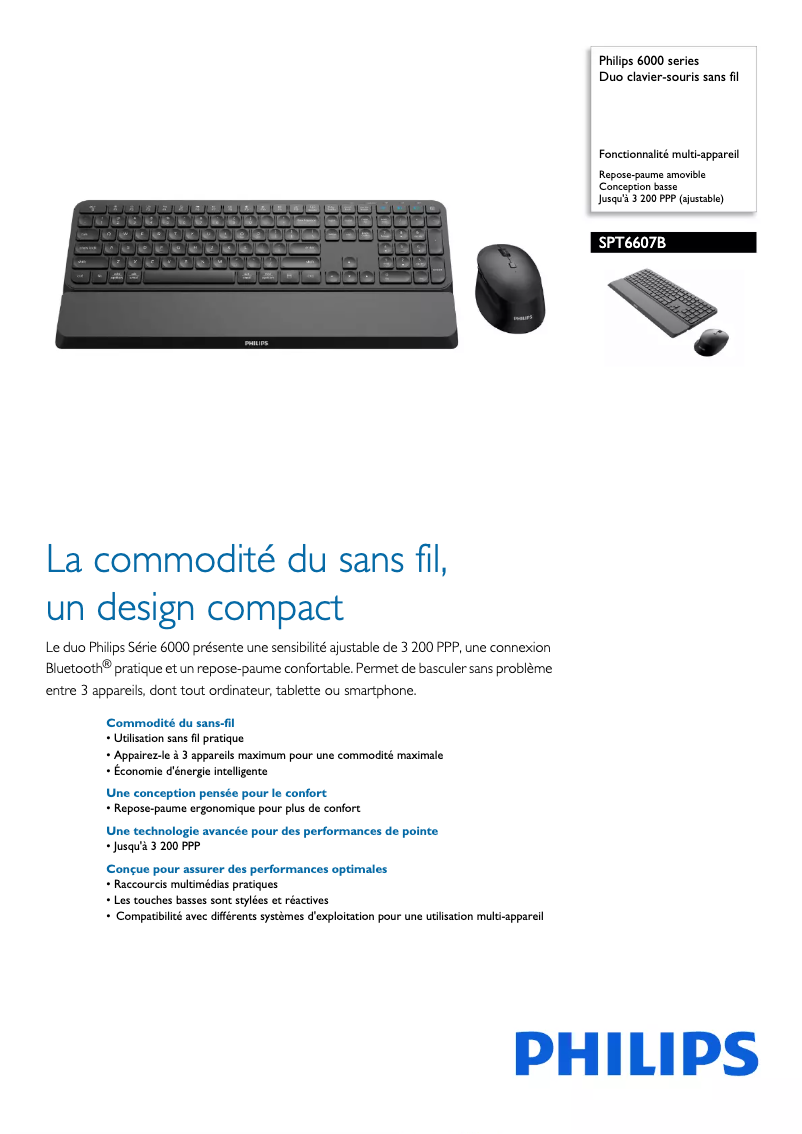 Page 1 de la notice Fiche technique Philips SPT6607B