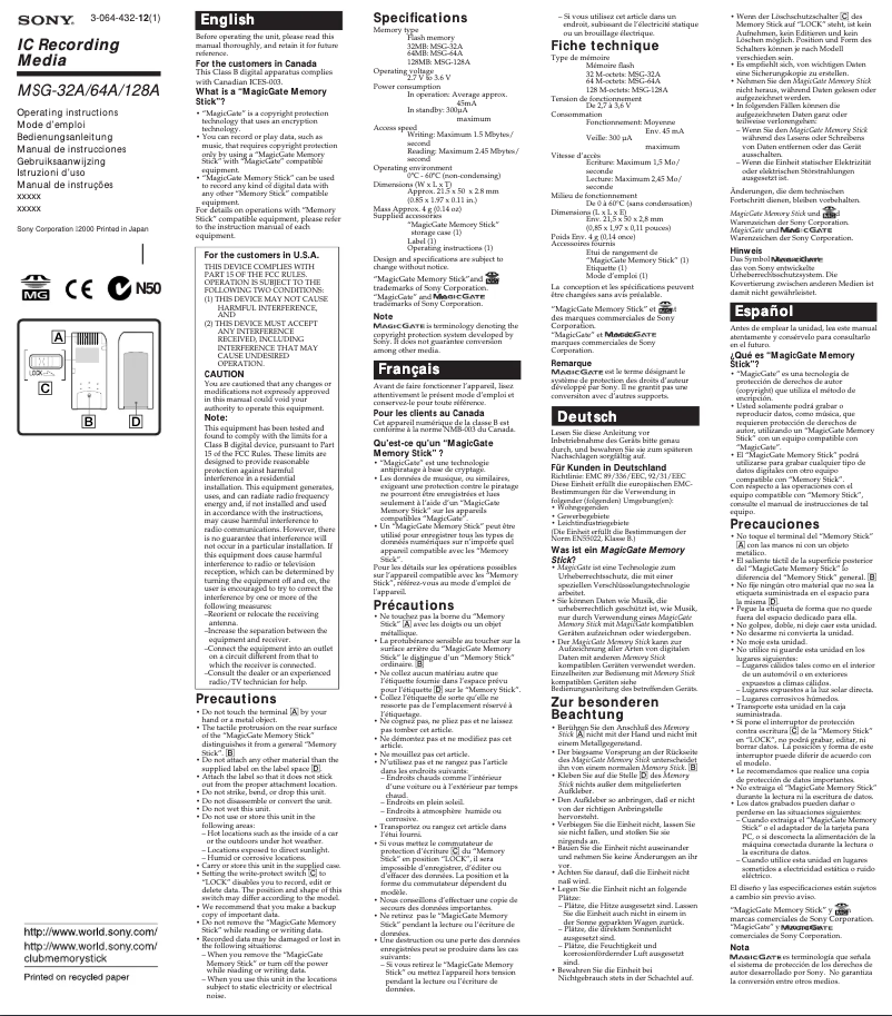 Image de la première page du manuel de l'appareil MSG-128A