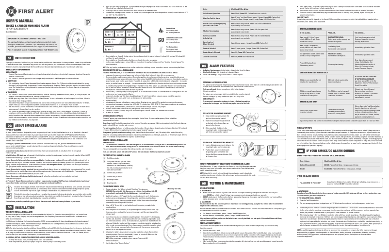 Page 1 de la notice Manuel utilisateur First Alert SMCO210