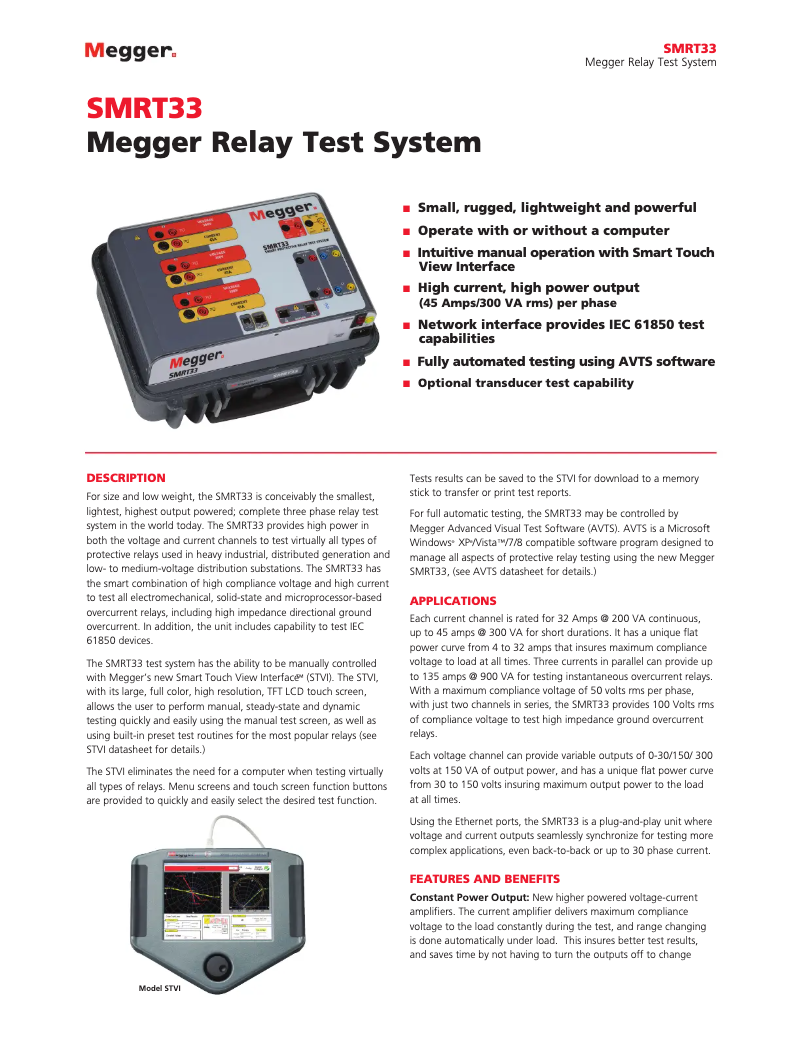 Page 1 de la notice Fiche technique Megger SMRT33