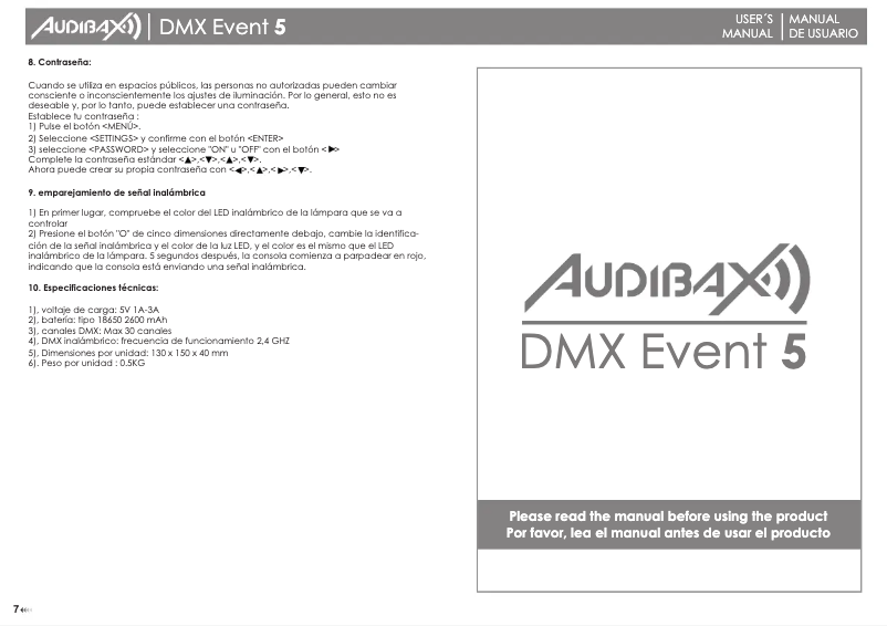 Image de la première page du manuel de l'appareil DMX Event 5