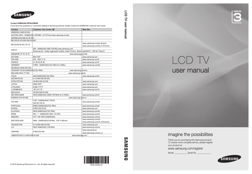 Page 1 de la notice Manuel utilisateur Samsung LE22C355D1W