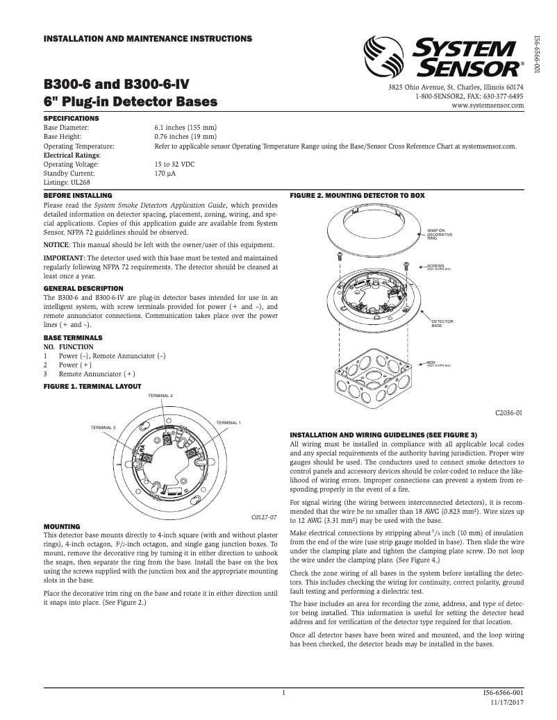 Página 1 del manual Manual de usuario System Sensor B300-6-BP