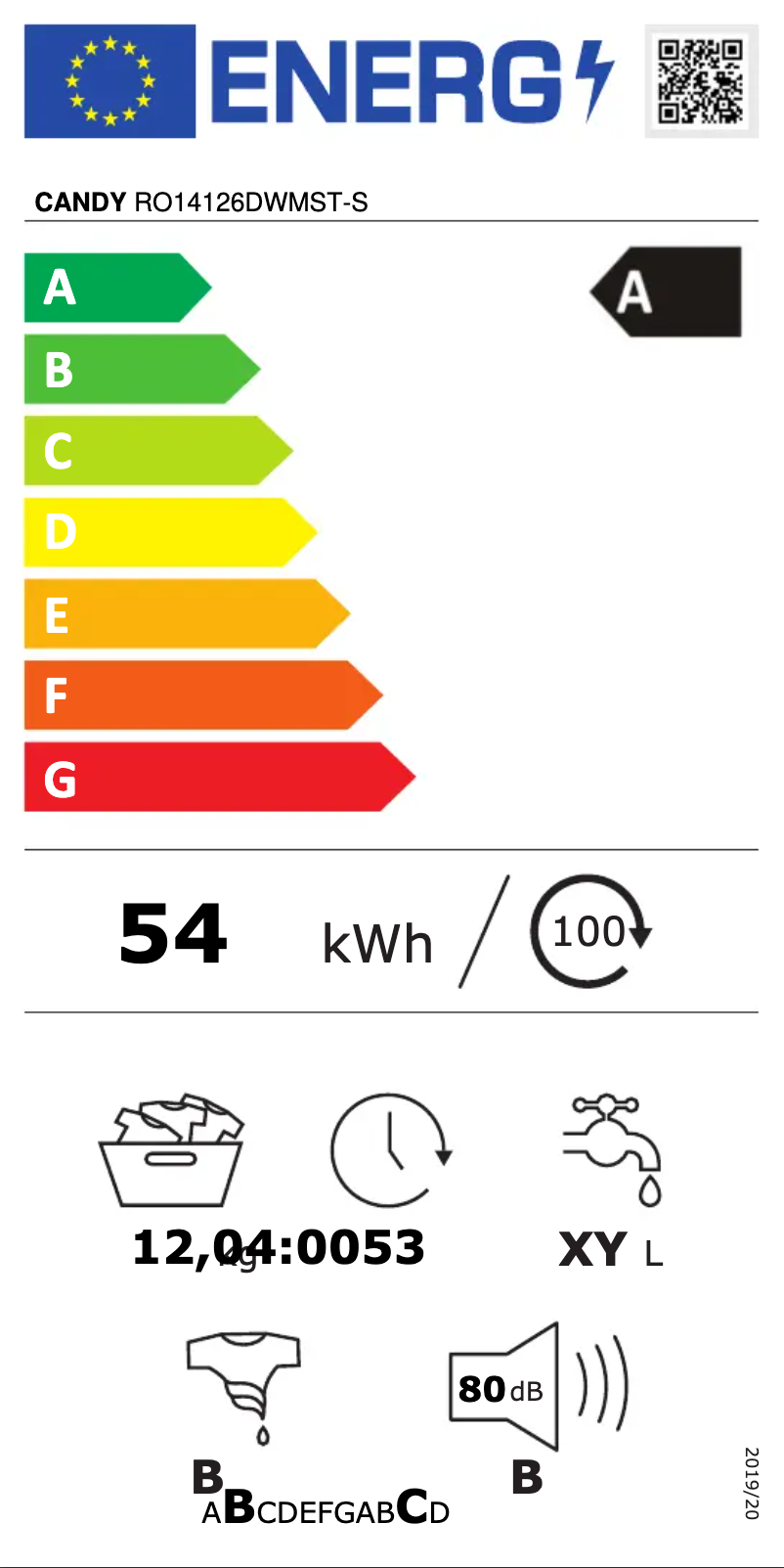 Page n°1 - Label énergétique Candy RO14126DWMST-S