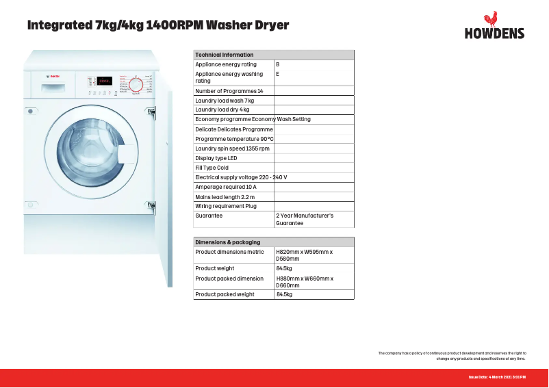 Page n°1 - Fiche technique Bosch WKD28352GB