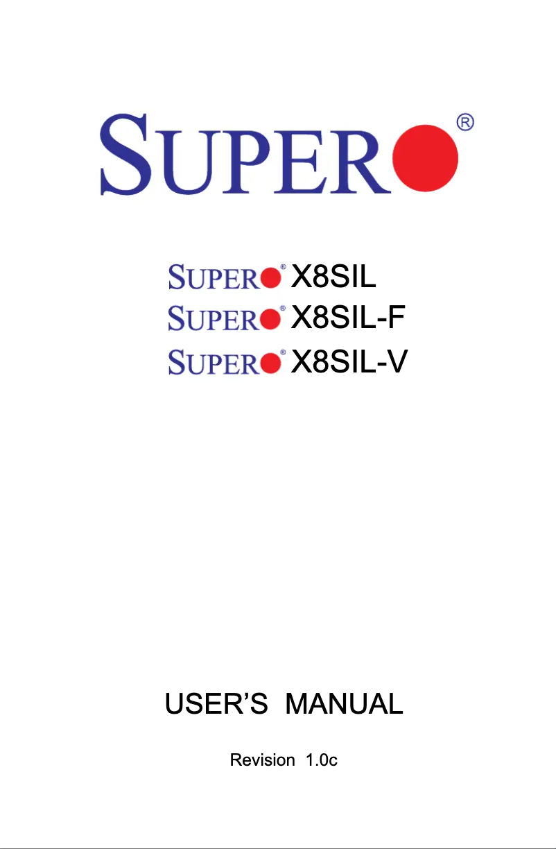 Page 1 de la notice Manuel utilisateur Supermicro MBD-X8SIL-F