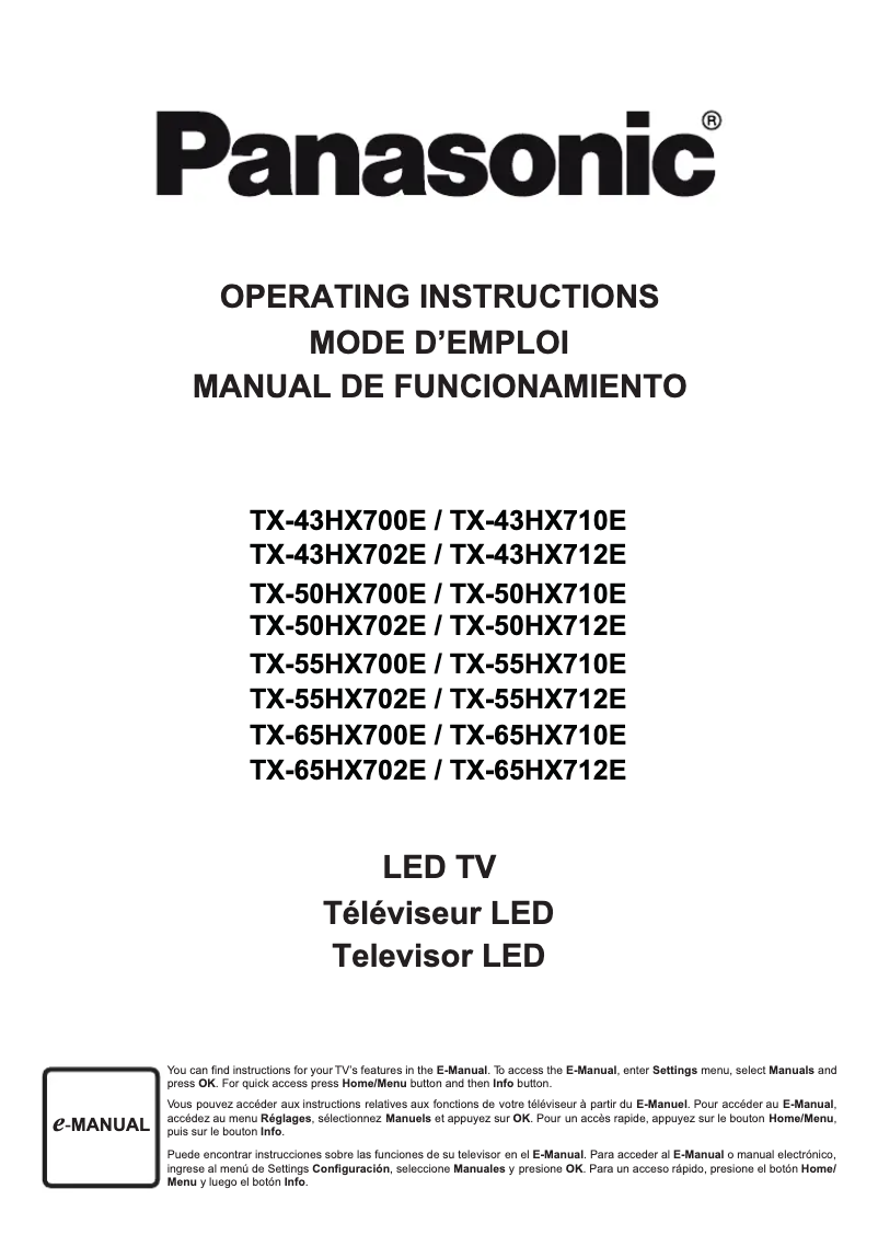 Page 1 de la notice Manuel utilisateur Panasonic TX-65HX700E