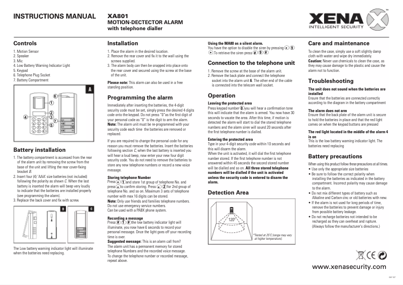 Page 1 de la notice Manuel utilisateur Xena XA801