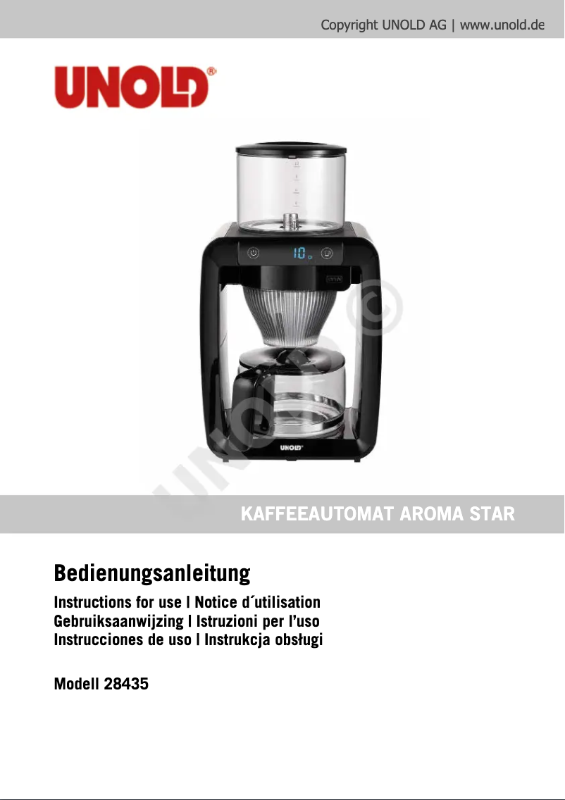 Page 1 de la notice Manuel utilisateur Unold Aroma Star 28435