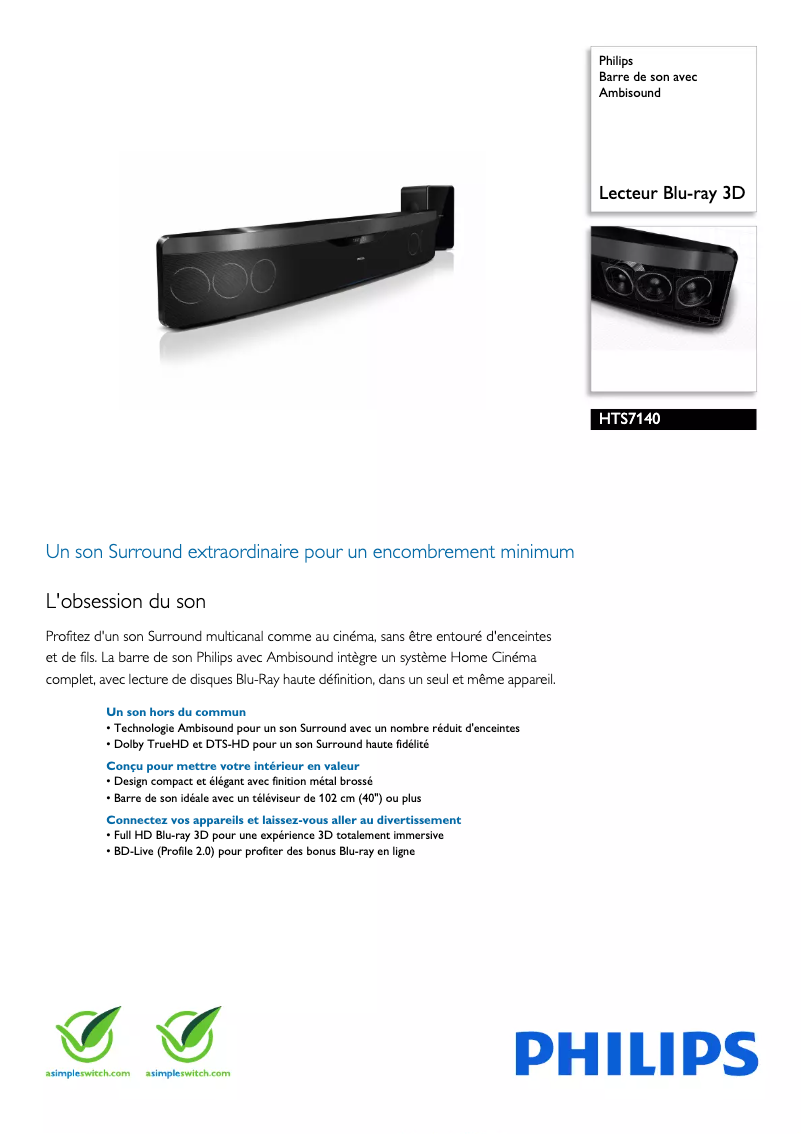 Page n°1 - Fiche technique Philips HTS7140