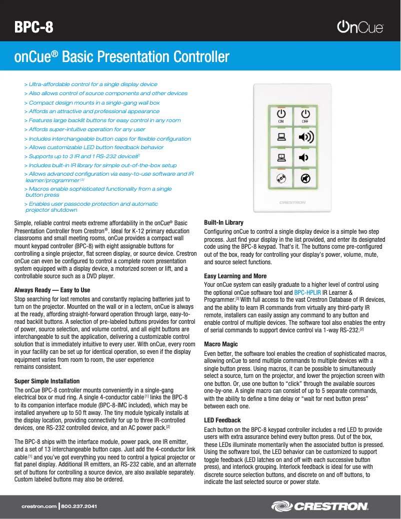 Page n°1 - Fiche technique Crestron BPC-8