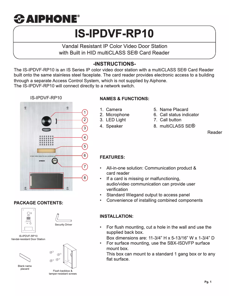 Página 1 del manual Manual de usuario Aiphone IS-IPDVF-RP10