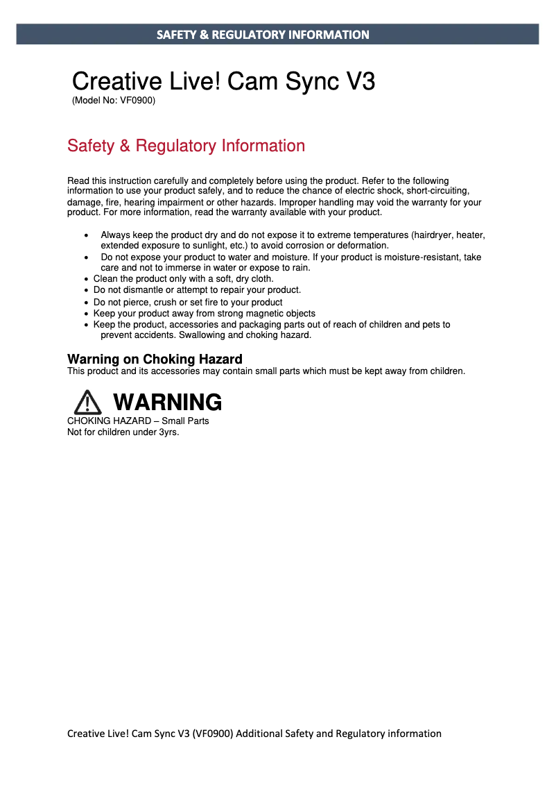 Page 1 de la notice Mode d'emploi Creative Live! Cam Sync V3