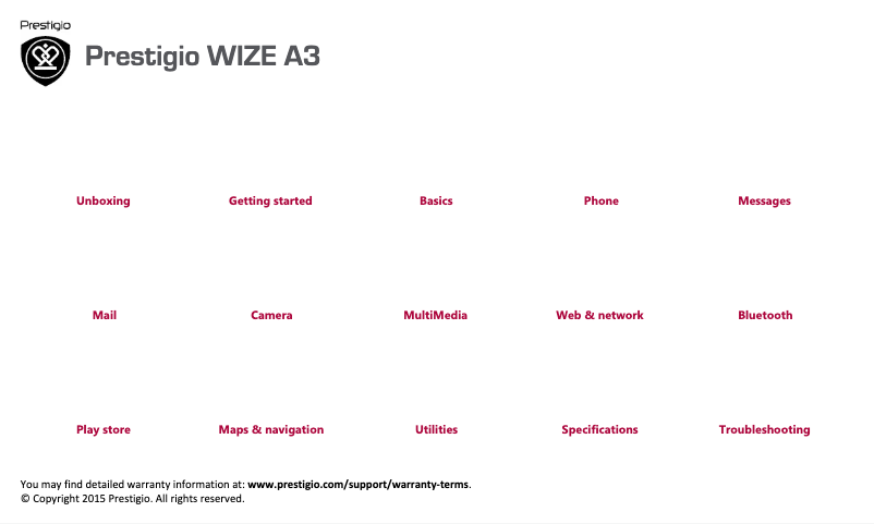 Page n°1 - Manuel utilisateur Prestigio MultiPhone Wize A3