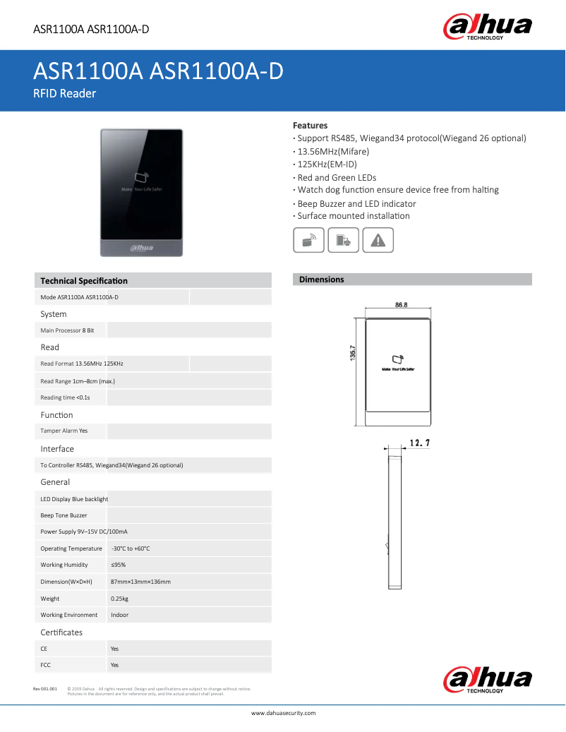 Page n°1 - Fiche technique Dahua Technology ASR1100A-D