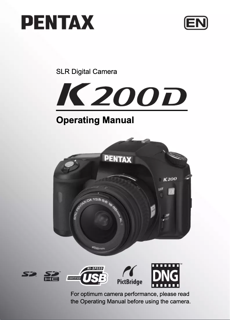 Image de la première page du manuel de l'appareil K200D