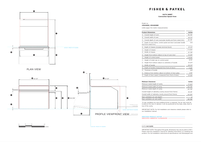 Page n°1 - Fiche technique Fisher & Paykel OM24NDBB1