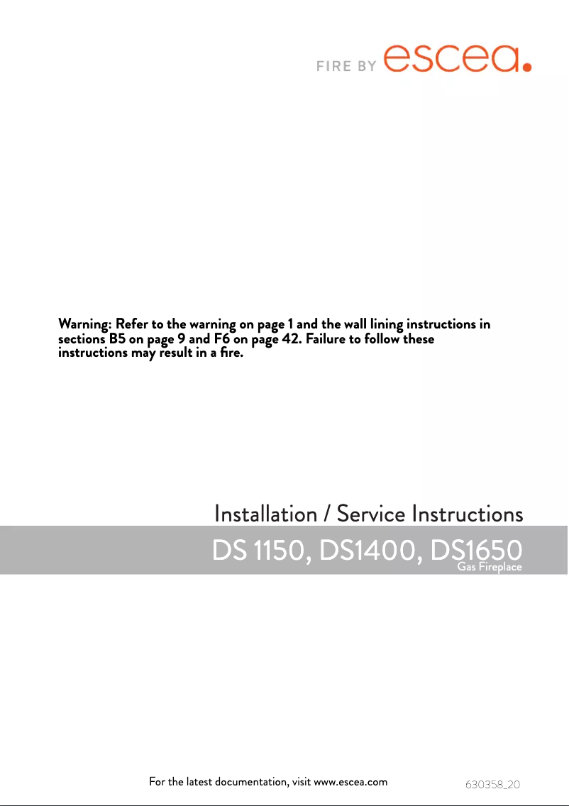 Page n°1 - Manuel utilisateur Escea DS1400