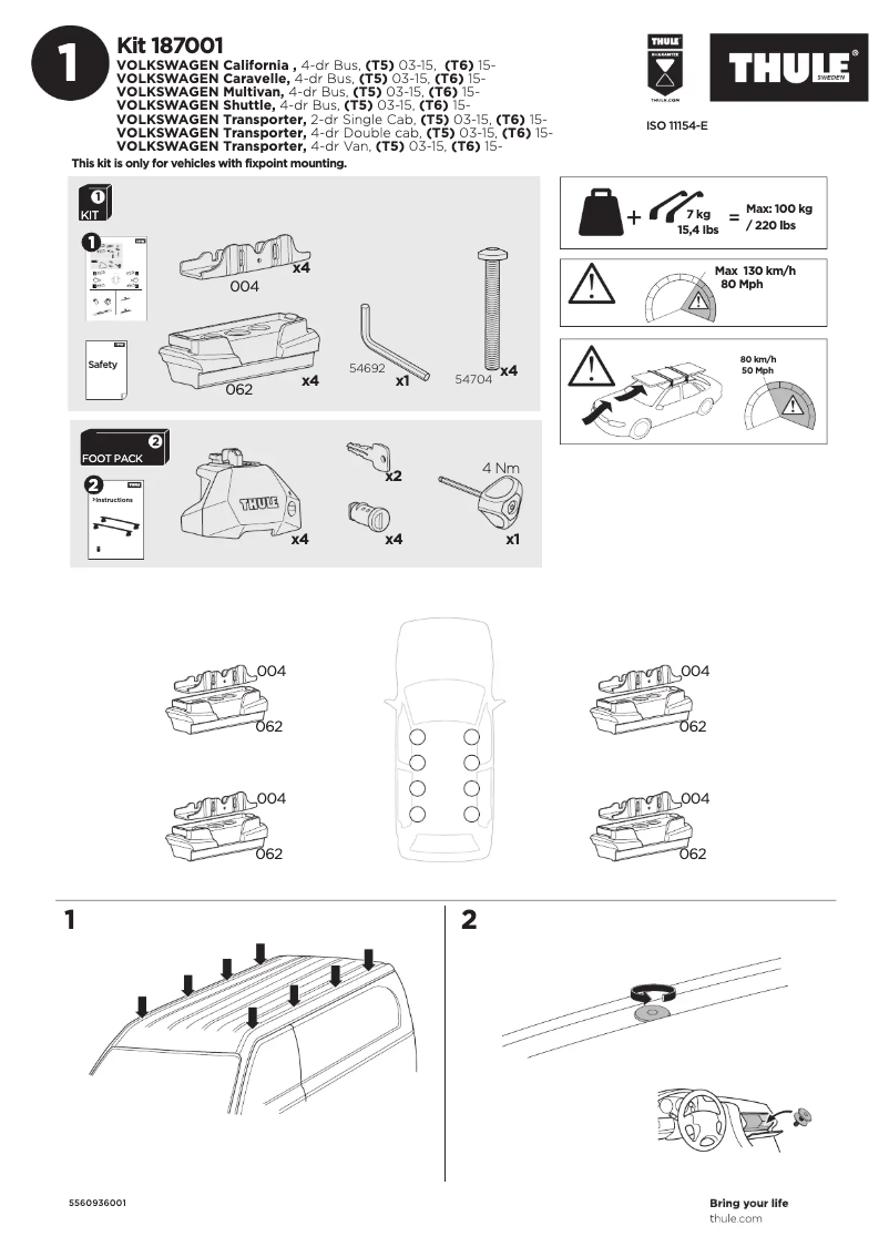 Page n°1 - Manuel utilisateur Thule Kit 187001