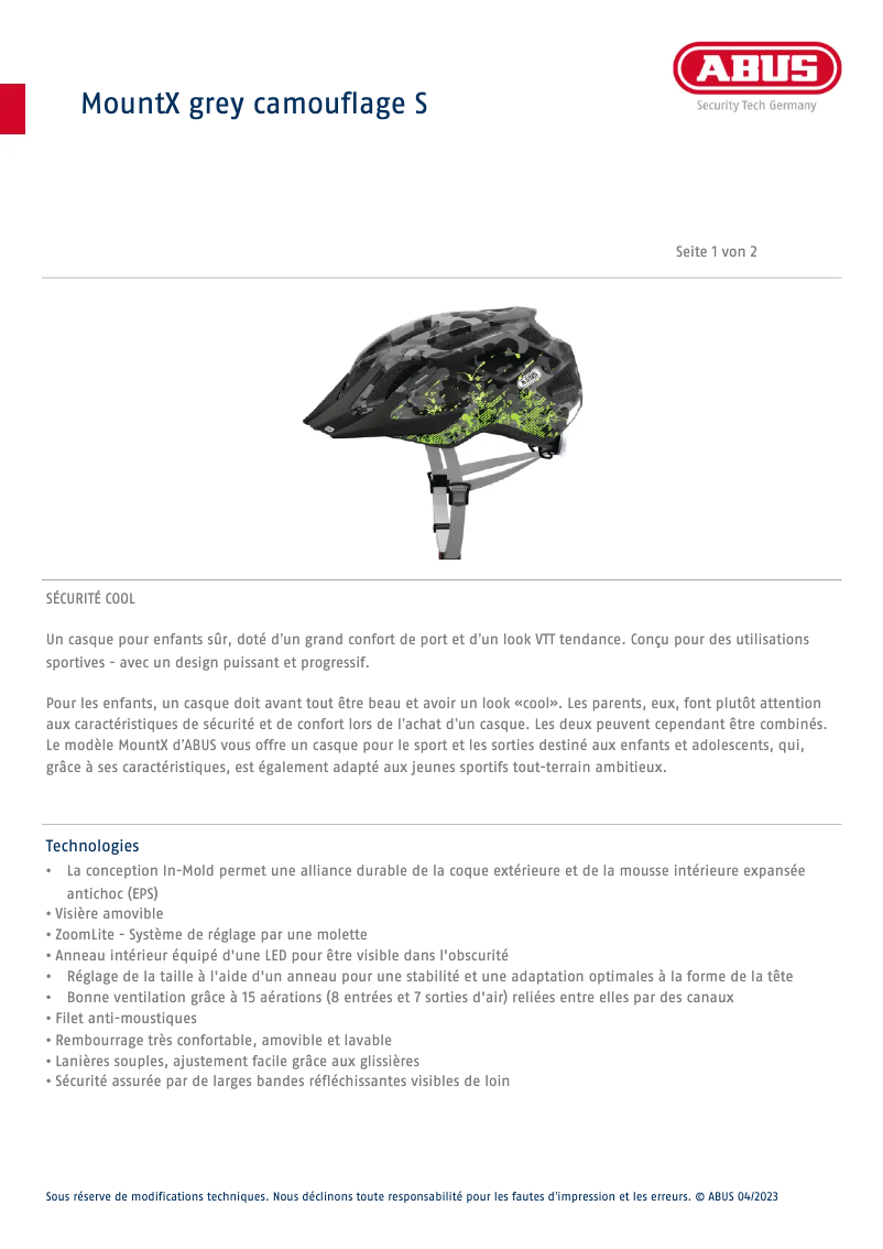 Page 1 de la notice Fiche technique Abus MountX