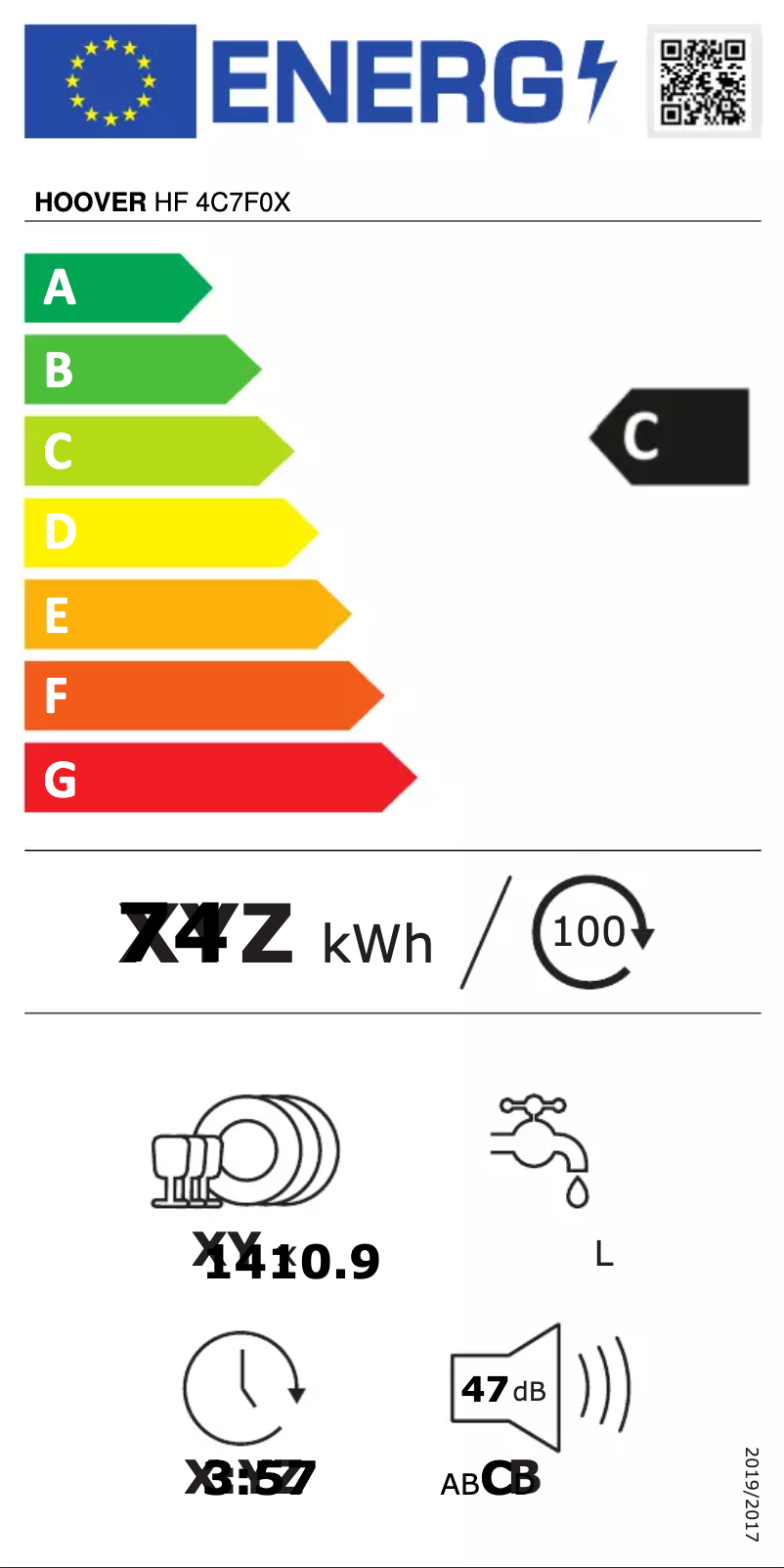 Page 1 de la notice Label énergétique Hoover HF 4C7F0X