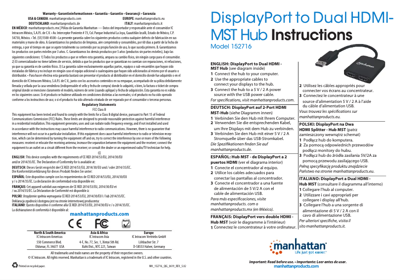 Page n°1 - Manuel utilisateur Manhattan 152716