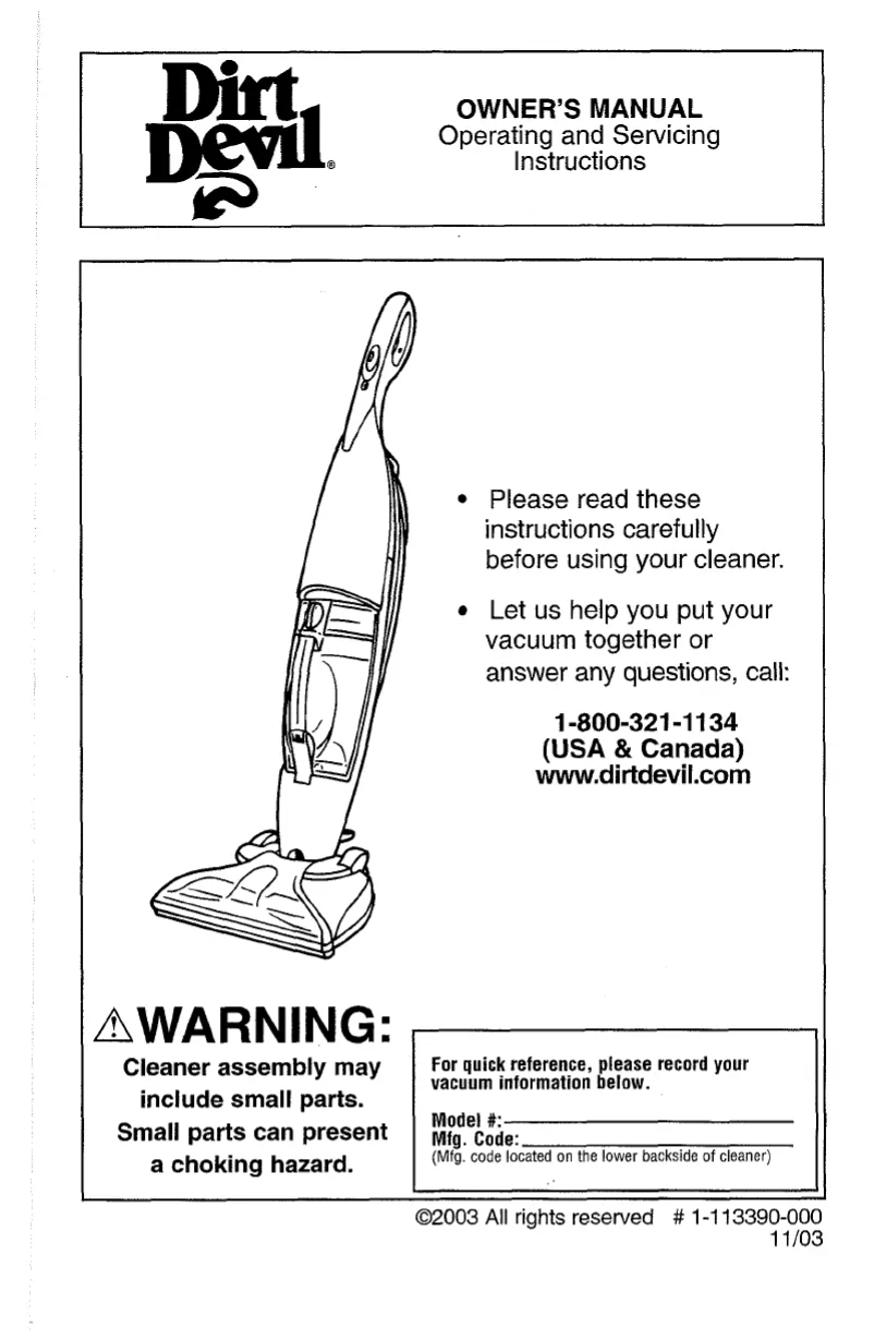 Page 1 de la notice Manuel utilisateur Dirt Devil Floor Keeper MCE5500