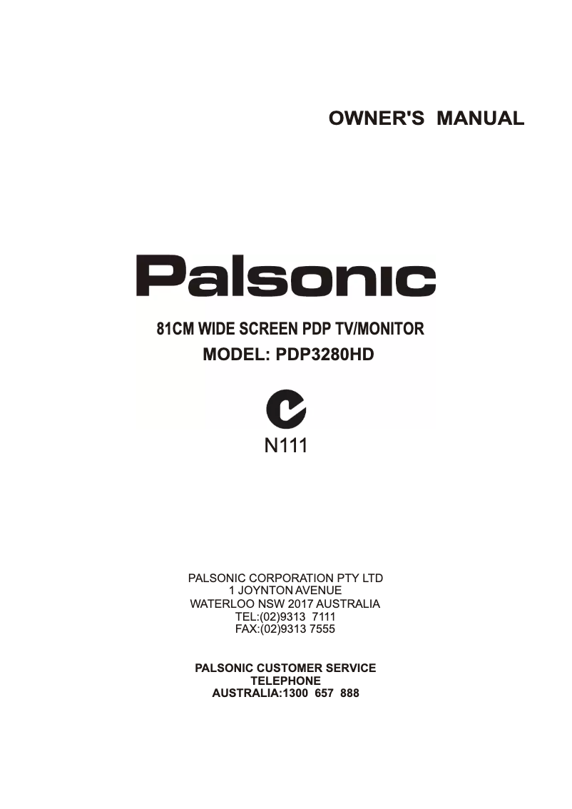 Page n°1 - Manuel utilisateur Palsonic PDP3280HD