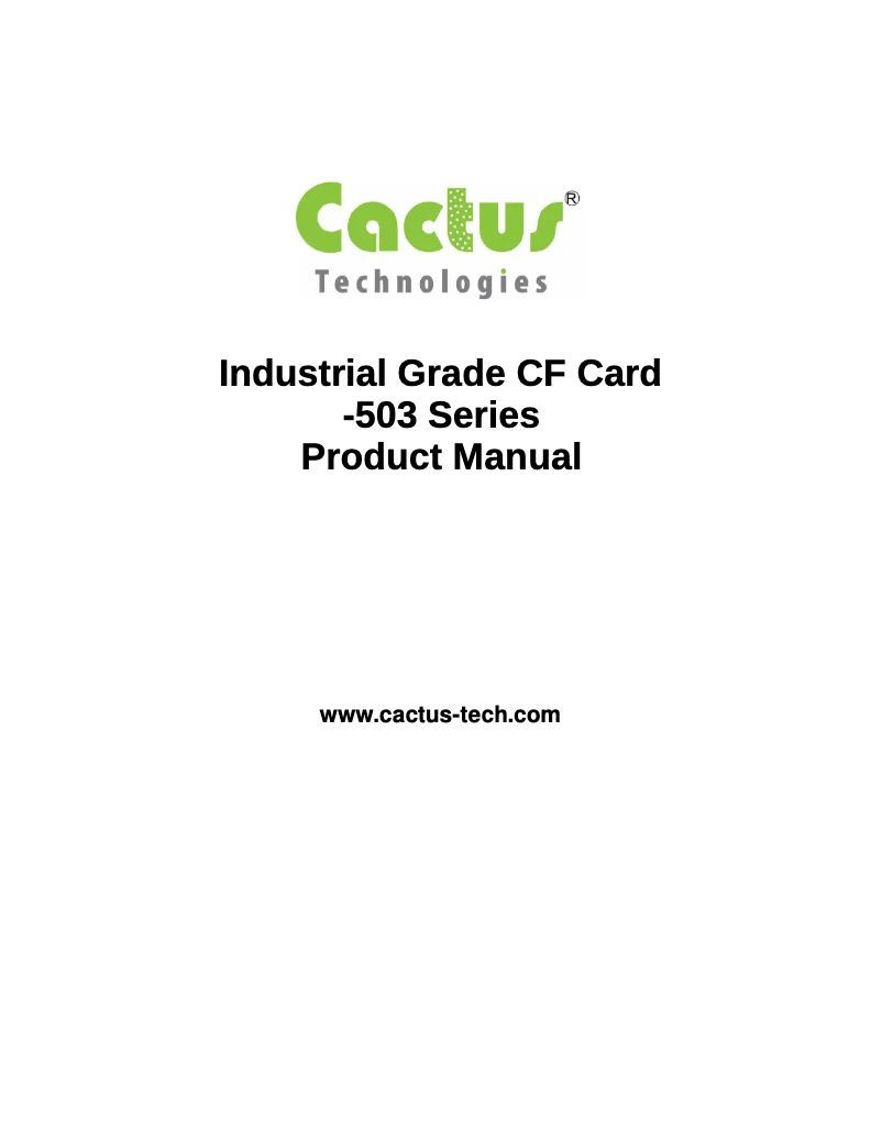 Page n°1 - Manuel utilisateur Cactus 503