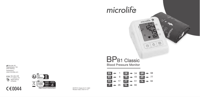 Page n°1 - Manuel utilisateur Microlife BPB1 Classic