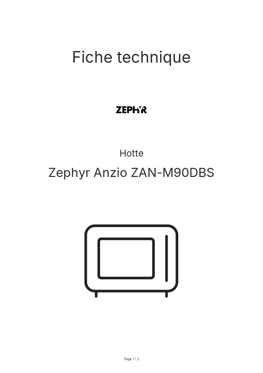 Page n°1 - Fiche technique Zephyr Anzio ZAN-M90DBS