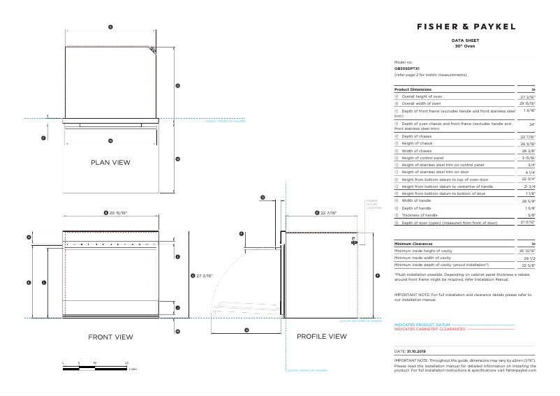 Page n°1 - Fiche technique Fisher & Paykel OB30SDPTX1