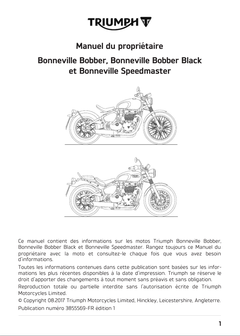 Page 1 de la notice Manuel utilisateur Triumph Bonneville Speedmaster